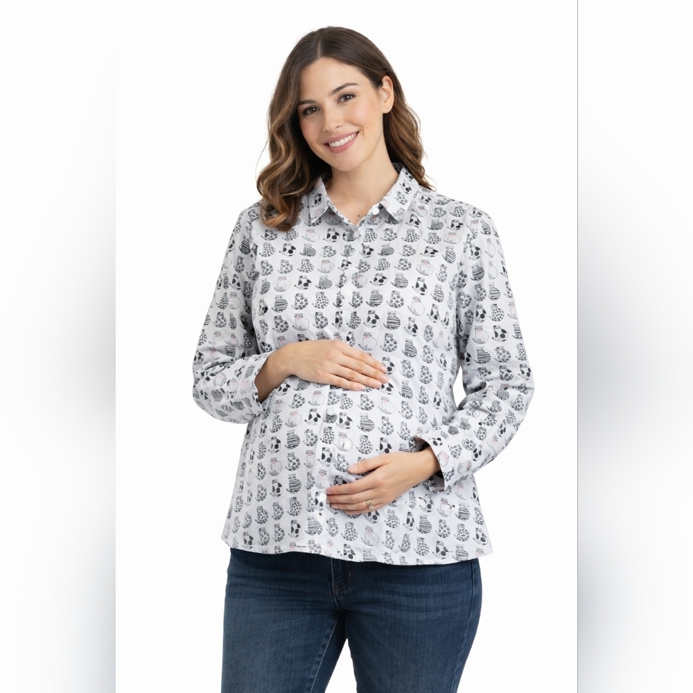XS NWT Tulip "Logan" Alley Cat Print Button-up Maternity Top
